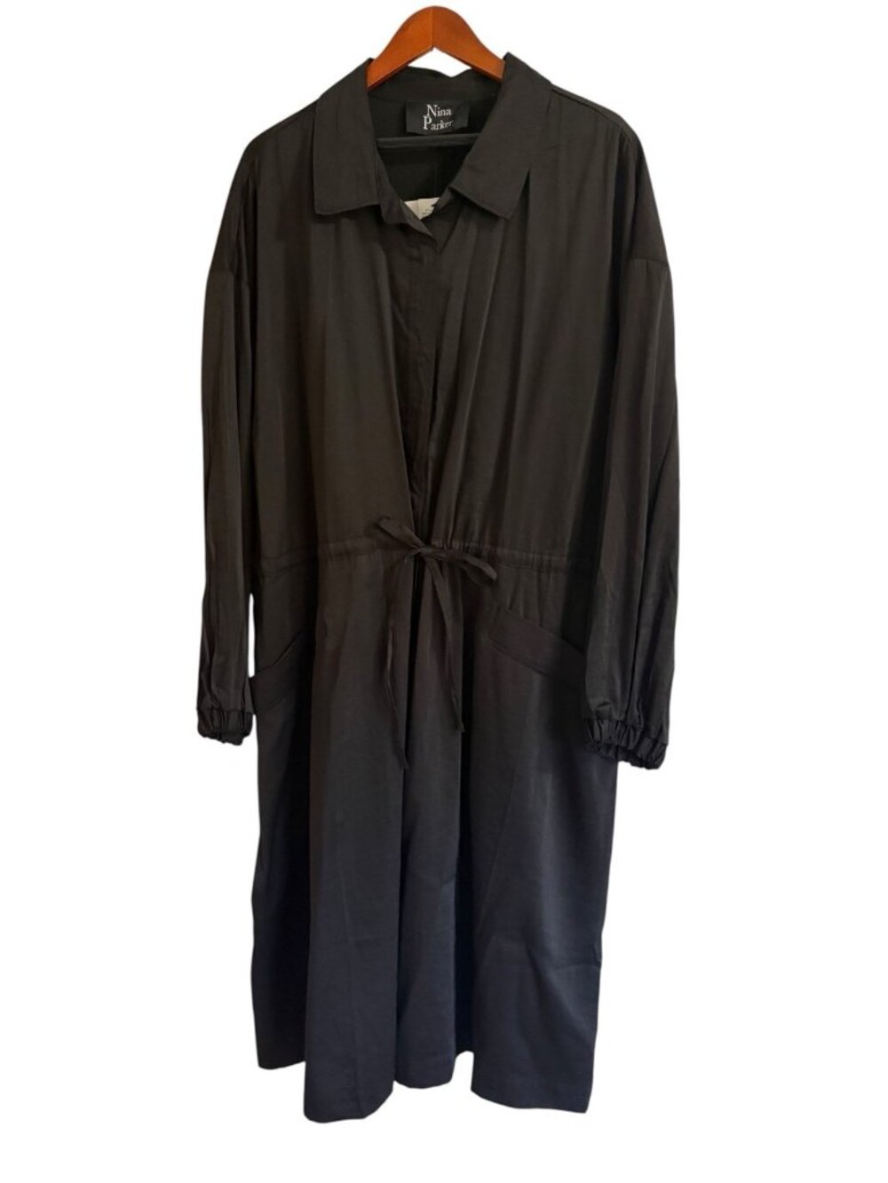 *New Nina Parker Shirt Dress Womens Plus Size 3X Black Beauty Drawstring Waist